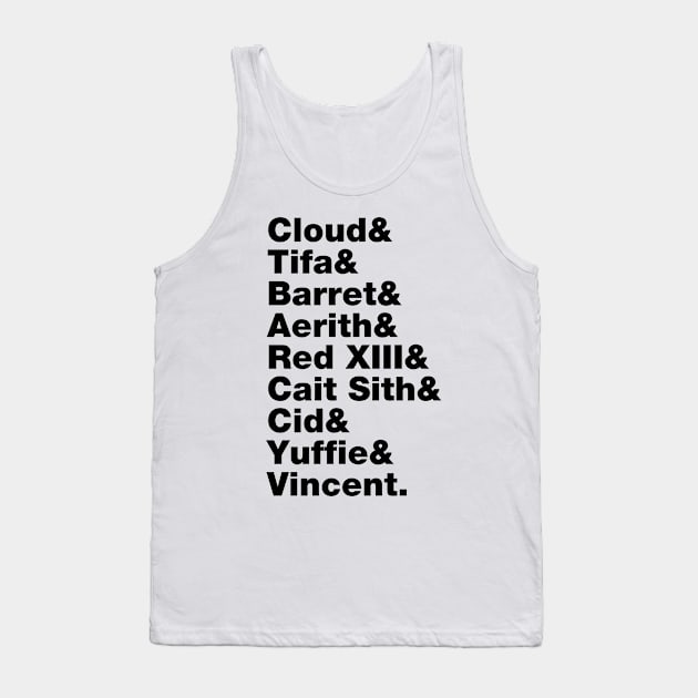 Final Fantasy 7 Characters (Black Text) Tank Top by inotyler